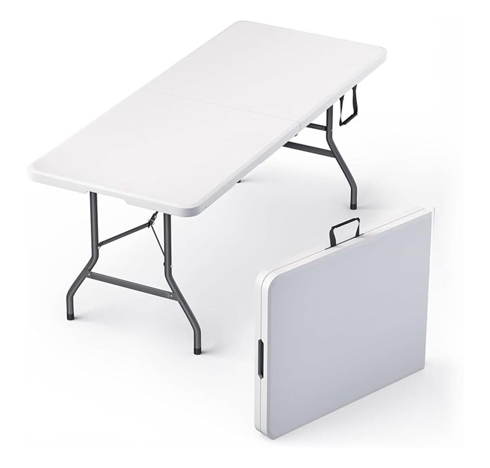 6 Feet Foldable Table with Built in Handle & Steel Legs | 6FT Heavy Duty Folding Portable | Perfect for Party, Dining, Wedding, Events, Picnic Indoor, Outdoor, Camping, Utility, Folding - 6 Foot