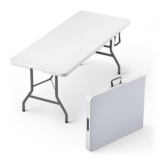 6 Feet Foldable Table with Built in Handle & Steel Legs | 6FT Heavy Duty Folding Portable | Perfect for Party, Dining, Wedding, Events, Picnic Indoor, Outdoor, Camping, Utility, Folding - 6 Foot