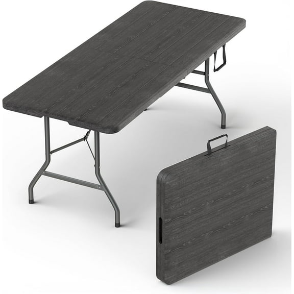 6 Feet Foldable Table with Built in Handle & Steel Legs | Heavy Duty Portable | Perfect for Party, Dining, Wedding, Events, Picnic Indoor, Outdoor, Camping, Utility, Folding - Black