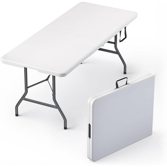 6 Feet Foldable Table with Built in Handle & Steel Legs | Heavy Duty Portable | Perfect for Party, Dining, Wedding, Events, Picnic Indoor, Outdoor, Camping, Utility, Folding