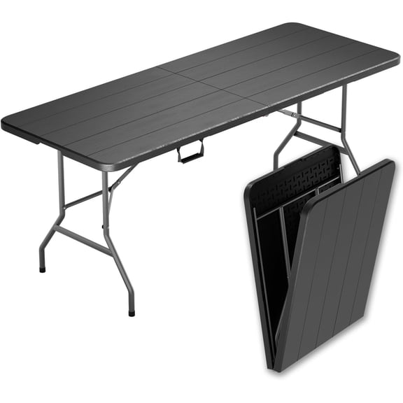 6 Feet Folding Table with Built in Handle & Fold-in-Half | Heavy Duty Portable | Lightweight Perfect for Party, Dining, Wedding, Events, Picnic Indoor, Outdoor, Camping, Utility-Black