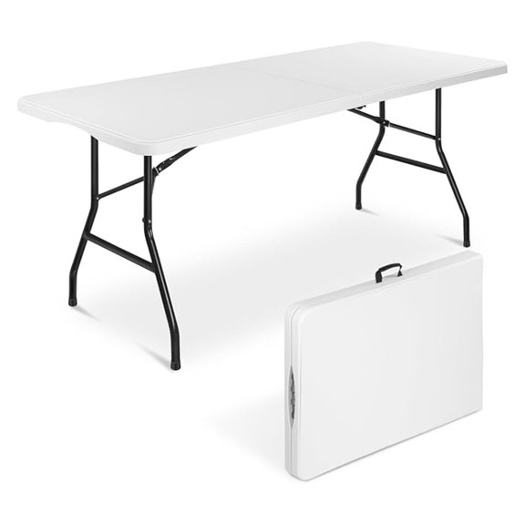 6 Feet Folding Table Durable HDPE Top Lightweight & Portable for Camping, Picnics, & Indoors White