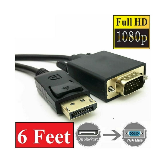 6 Feet Gold Plated DisplayPort DP Male to VGA Male Cable Cord for Lenovo Dell HP