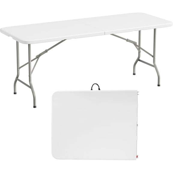 6 Feet Heavy Duty Folding Table with Adjustable Height, Fold-in-Half Portable Table for Indoor Outdoor Use - Camping, Picnic, Party, Wedding, Dining, Utility Table