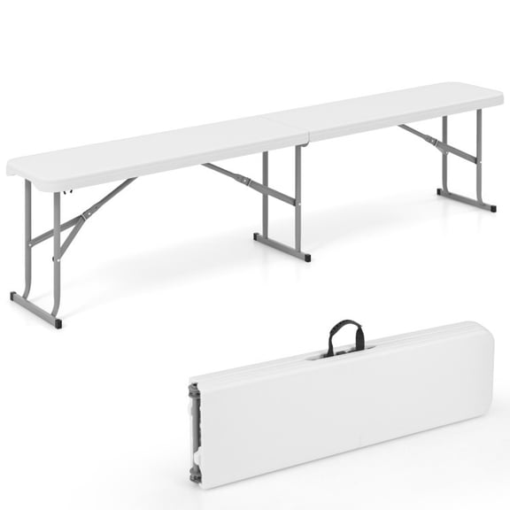 6 ft Plastic Folding Bench with Carrying Handle, Portable Picnic Camping Dining Seat with HDPE Top, Metal Legs, Lock Rings, Non-Slip Feet, 660 lbs Capacity for Party, BBQ, Sports and Outdoor Use