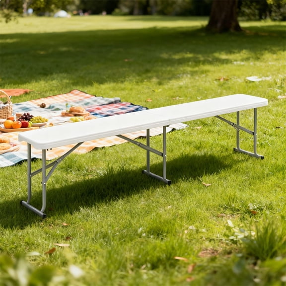 6 Feet Plastic Folding Bench Picnic Camping Dining Seat with Carrying Handle Accommodate 3 People & Non-slip Foot Pad Convenient Carrying Handle