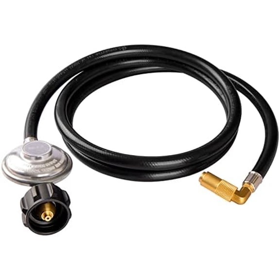 6 Feet Propane Regulator and Hose with Elbow Adapter for Blackstone 17 inch and 22 inch Table Top Griddle, Replacement Parts Connect to Large 20 Propane Tank