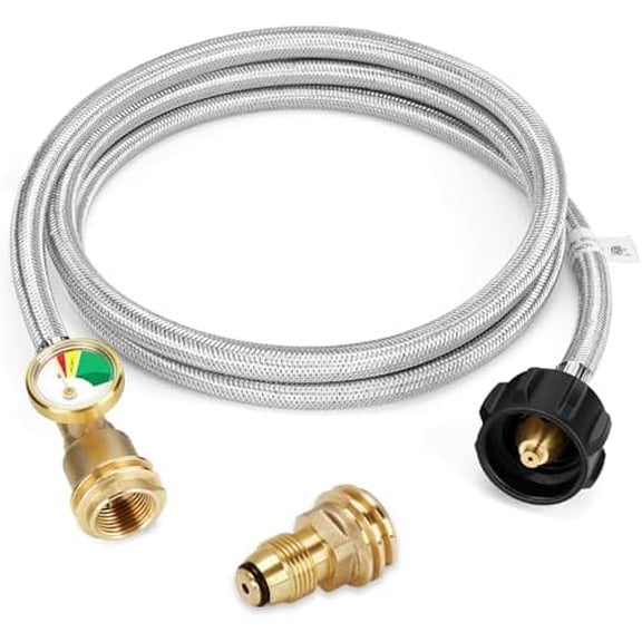 6 Feet Propane Tank Extension Hose Braided with Gauge, Include Tank Adapter Converts POL 100 lb Propane Tank to QCC1 for Gas Grill, Heater and Propane Appliances$$Garden & Patio