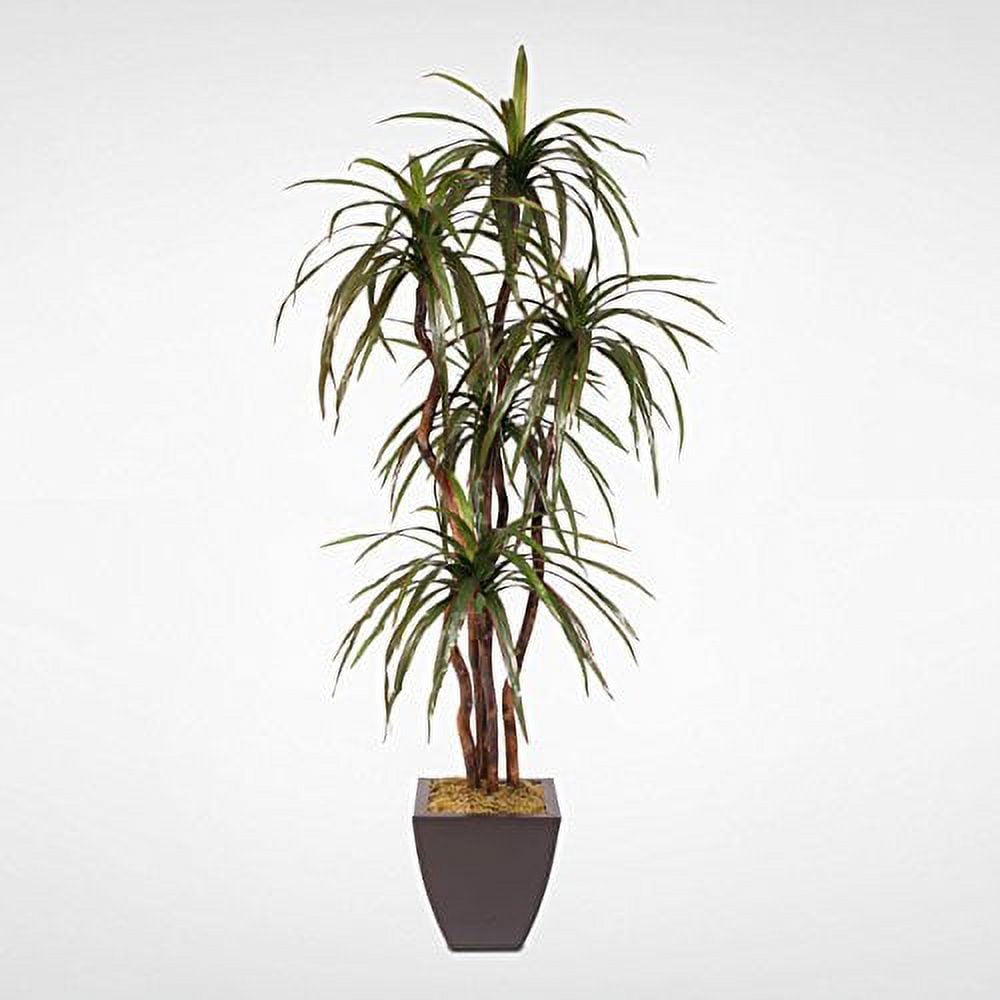 6 Feet Green Silk Yucca Tree in Dark Metal Planter