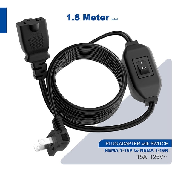 [6-Feet] On Off Switch Extension Cord, Right Angle 2-Prong Polarized Extension Cord with On-Off Inline Switch 12A 125V for Your Chargers/Lamp/Power Adapters etc, 16AWG Cord Black