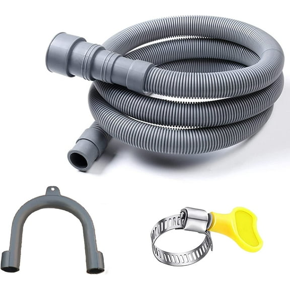 6 Feet Universal Washing Machine Drain Hose Flexible Dishwasher Drain Hose Extension Kits Corrugated Washer Hose w/ 1 Adapter 4 Hose Clamps 1 U-Bend Hose Holder