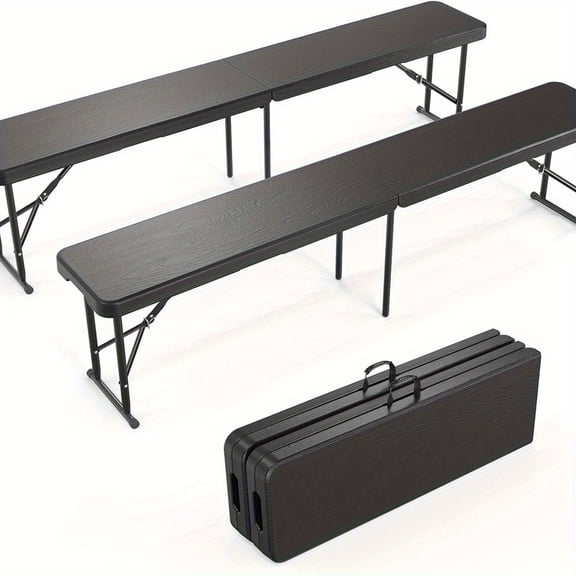 6 Feet White Plastic Folding Bench for Outdoor Camping Dining Tailgating Soccer Games, Portable Picnic Party Seating with Smooth HDPE Tabletop, 2 Pack/ 1 Pack