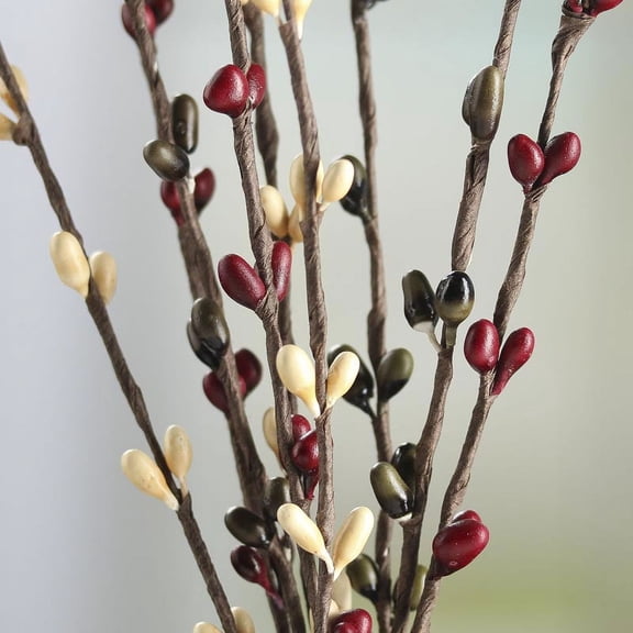 6 Festive Burgundy, Green, and Cream Pip Berry Sprays by Factory Direct Craft: Add Rustic Charm to Your Holiday Décor