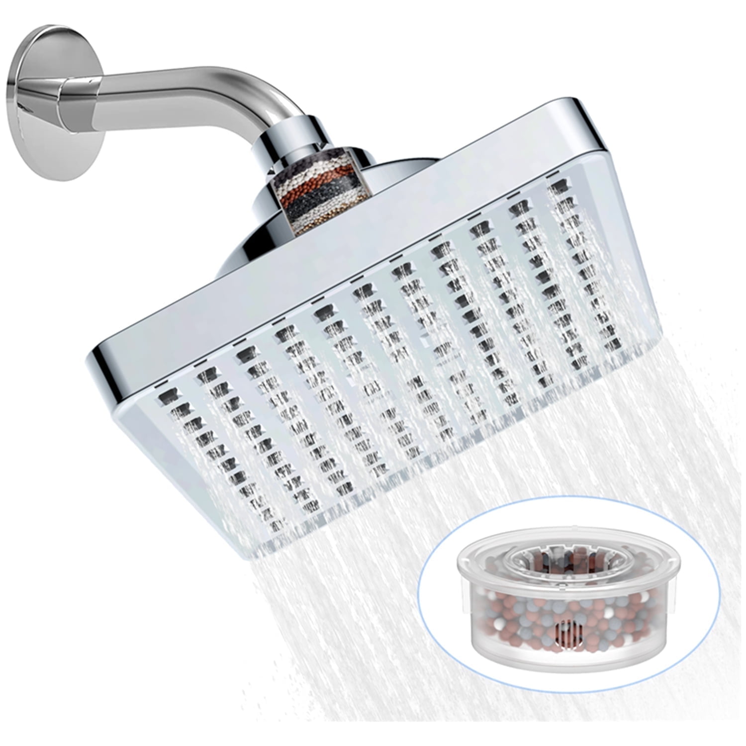 6"  Filter Shower Head with High Pressure Rain Showerhead, Adjustable Brass Ball Joint, Touch-Clean Nozzles, Anti-Clog (ABS, G1/2")