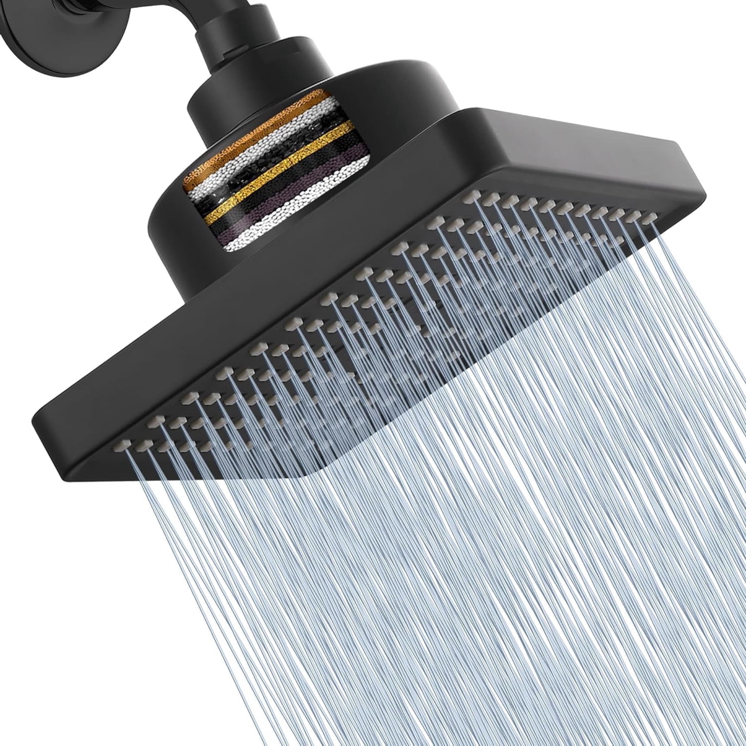 6"  Filter Shower Head with High Pressure Rain Showerhead, Adjustable Brass Ball Joint, Touch-Clean Nozzles, Anti-Clog (ABS, G1/2")