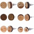 thumbnail image 1 of 6 Fine Pairs Wooden Stud Earrings with High-end Stainless Steel Pins for Women, Natural Style, Flat Round Studs, Excellent Gifts[v809], 1 of 2