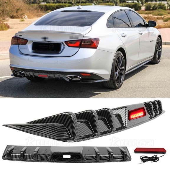 6 Fins Rear Diffuser Bumper Spoiler Lip w/LED Lights For Chevrolet Malibu 05-25