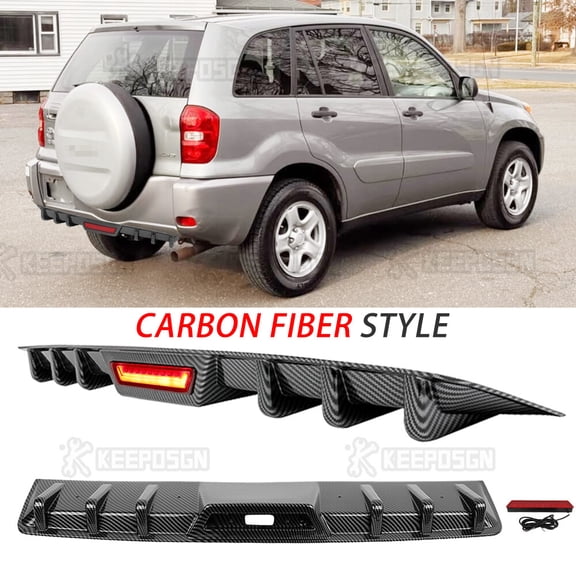6 Fins Rear Diffuser Bumper Spoiler Splitter Lip w/LED Lights For Toyota RAV4