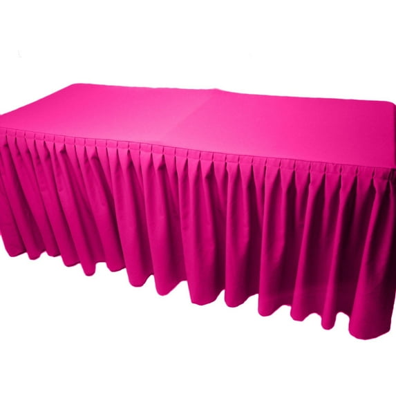 6' Fitted Polyester Double Pleated Table Skirting Cover w/Top Topper 21 COLORS", (Color: Hot pink)