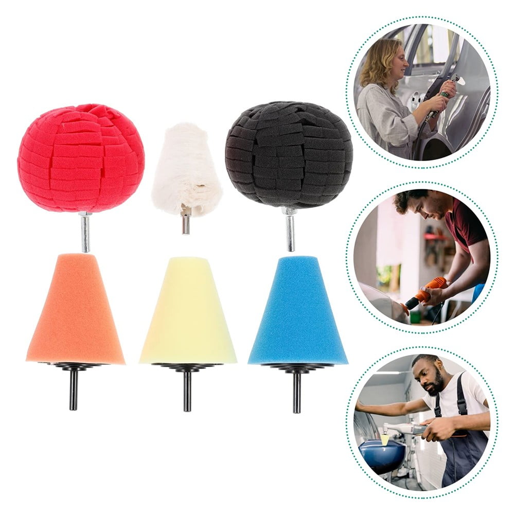 6× Foam Drill Polishing Cone Ball Pads Kit Car Hub Waxing Buffing Wheel