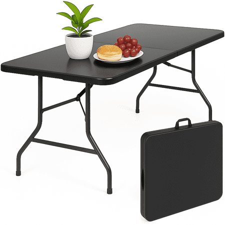 SUGIFT 6 ft Rectangular Black Plastic Folding Table