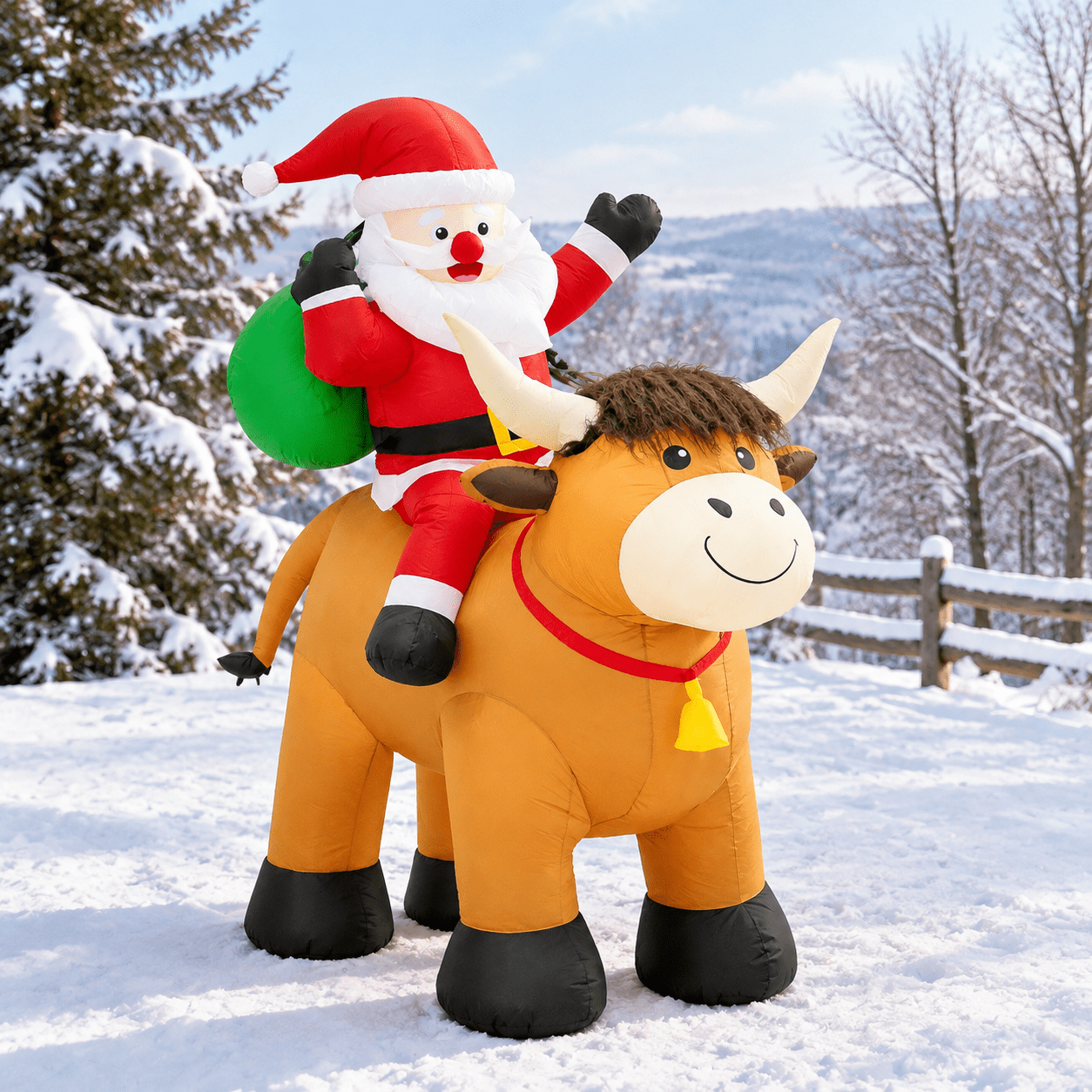 6 Foot Christmas Inflatable Santa Riding Highland Cow Outdoor Yard ...