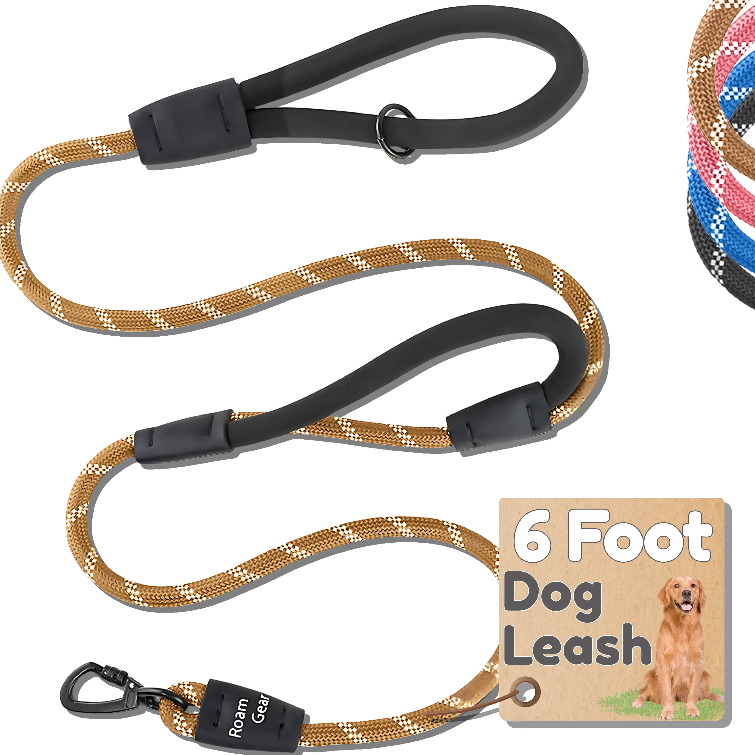 6 Ft Dog Leash - Heavy Duty Leashes for Medium Dogs to Large Breeds, Two Extra Padded Handles, Reflective, Shock-Absorbing, Strong Anti-Pull Rope Training Leash for Walking & Running - Roam Gear
