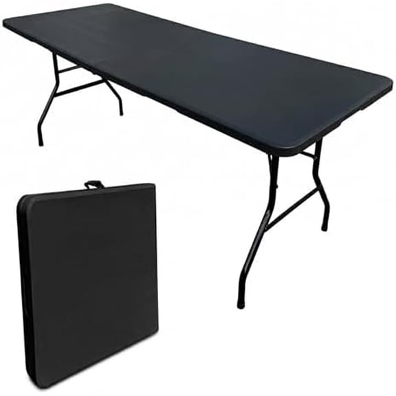 6-Foot Foldable Table with Built-In Handle and Steel Legs Heavy-Duty Folding Portable Table Ideal for Parties, Dining, Weddings, Events, Picnics, Indoor & Outdoor Use, Camping, and Utility Purposes
