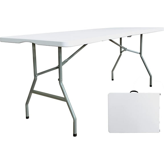 6 Foot Folding Table 6ft Fold in Half Heavy Duty Plastic Foldable Table, 72 inch Portable Table with Handle,Indoor Outdoor 6 Utility Card Tables for Picnic, Party, Dining
