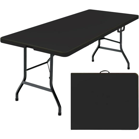 Leumius 6 Foot Folding Table,Fold-in-Half Plastic Table,Indoor Outdoor Picnic Party Dining Camp Tables,Black