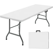 6 Foot Folding Table,Fold-in-Half Plastic Table,Indoor Outdoor Picnic Party Dining Camp Tables,White