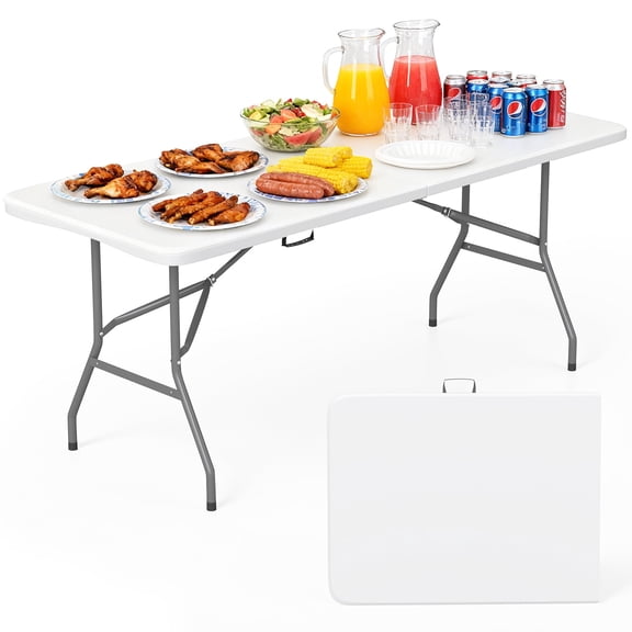 6 Foot Folding Table with Handle, Plastic Dinning Table Party Table Mesa Plegable Heavy Duty Foldable Table for Indoor Outdoor Use 353LBS Capacity, White