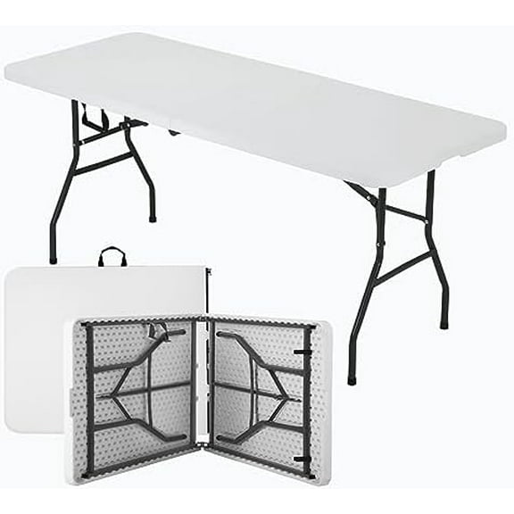 6 Foot Folding Table with Lock FunctionPortable Table Indoor Outdoor Easy to Assemble Utility Table Plastic Table Party Camping Dining, White$$Garden &