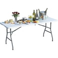 thumbnail image 1 of 6 Foot Folding Table, Portable Outdoor Foldable Table w/Carrying Handle, Foldable White Tables for Camping Picnic Parties Indoor Events, 1 of 14