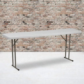 6 Foot Granite White Rectangular Plastic Folding Table, Heavy Duty Portable Collapsible Utility Table With Locking Legs