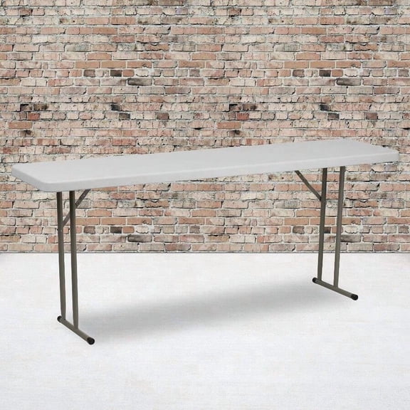 6 Foot Granite White Rectangular Plastic Folding Table, Heavy Duty Portable Collapsible Utility Table With Locking Legs