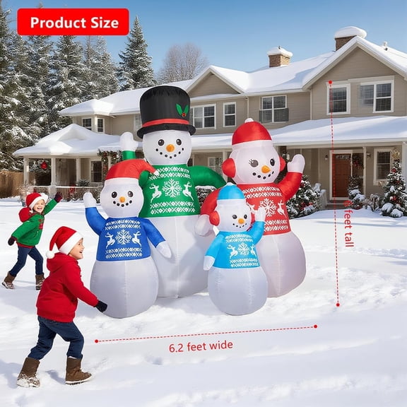 6-Foot Inflatable Christmas Decorations - Set of 4 Inflatable Snowman Family Figures with Built-in LED Lights, Ideal for Garden Lawns and Outdoor Christmas Decor