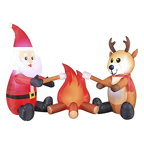 6 Foot Inflatable Polyester Pre Lit Santa and Reindeer Christmas Yard