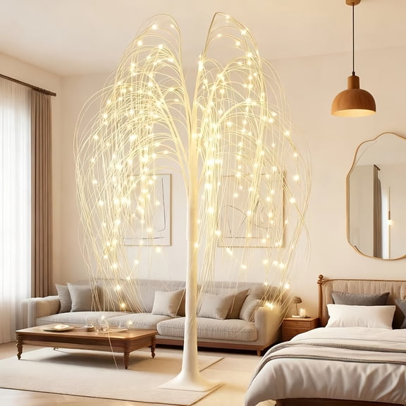 6-Foot LED Lighted Willow Tree Lamp with Fiber Optic Wicker Design, Romantic Decorative Tree for Home and Seasonal Events