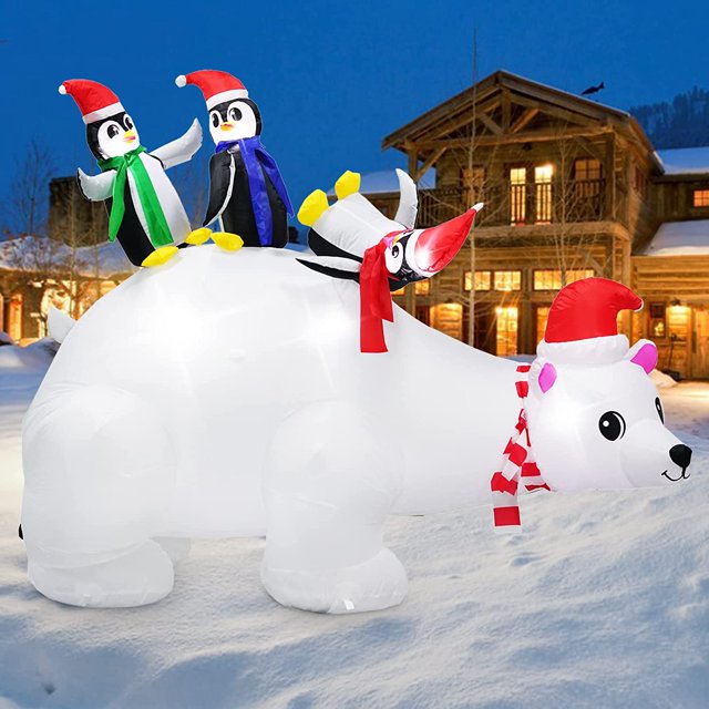 6 Foot Length Christmas Inflatables, Polar Bear Christmas Outdoor