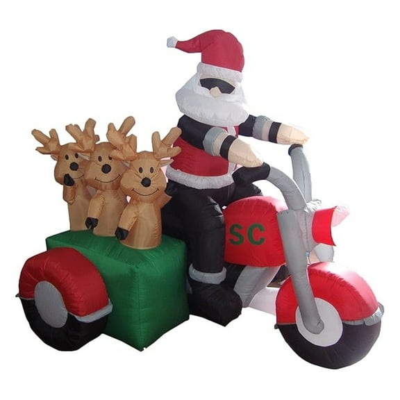 6 Foot Long Inflatable Santa Claus and 3 Reindeers in a Motorcycle