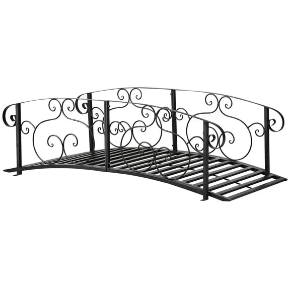 6 Foot Metal Arch Backyard Garden Bridge with Safety Siderails for Creek Stream Pond Black