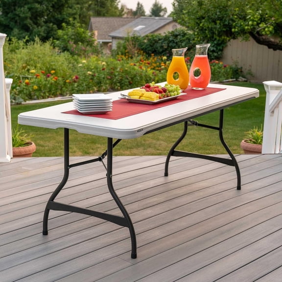 6-Foot Nesting Folding Table, Commercial, Almond