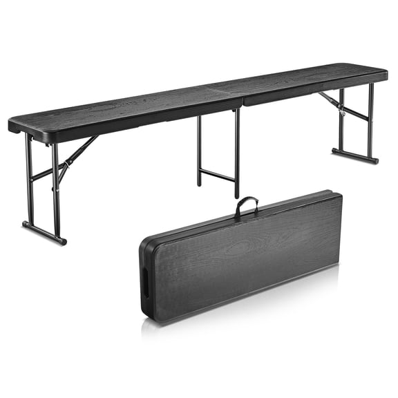 6-Foot Plastic Folding Bench (Black or White), Portable Outdoor Bench for Picnic, Camping, Garden, Patio & Backyard Seating
