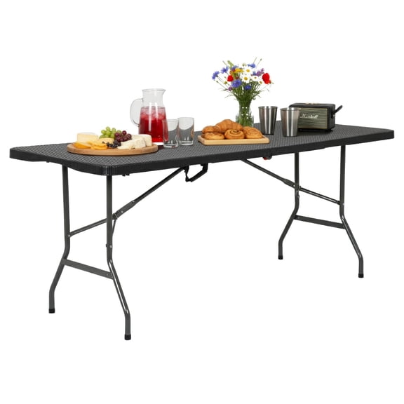 6-Foot Portable Folding Table, Heavy-Duty Fold-in-Half Utility Table - Lightweight Plastic Table with Carrying Handle for Picnic, Party, Camping, Events & Home