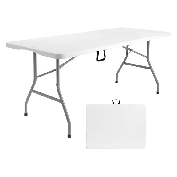 6-Foot Portable Folding Table, Heavy-Duty Plastic Utility Table - Fold-in-Half Design with Carrying Handle for Indoor, Outdoor, Dining, Camping, Party & Event