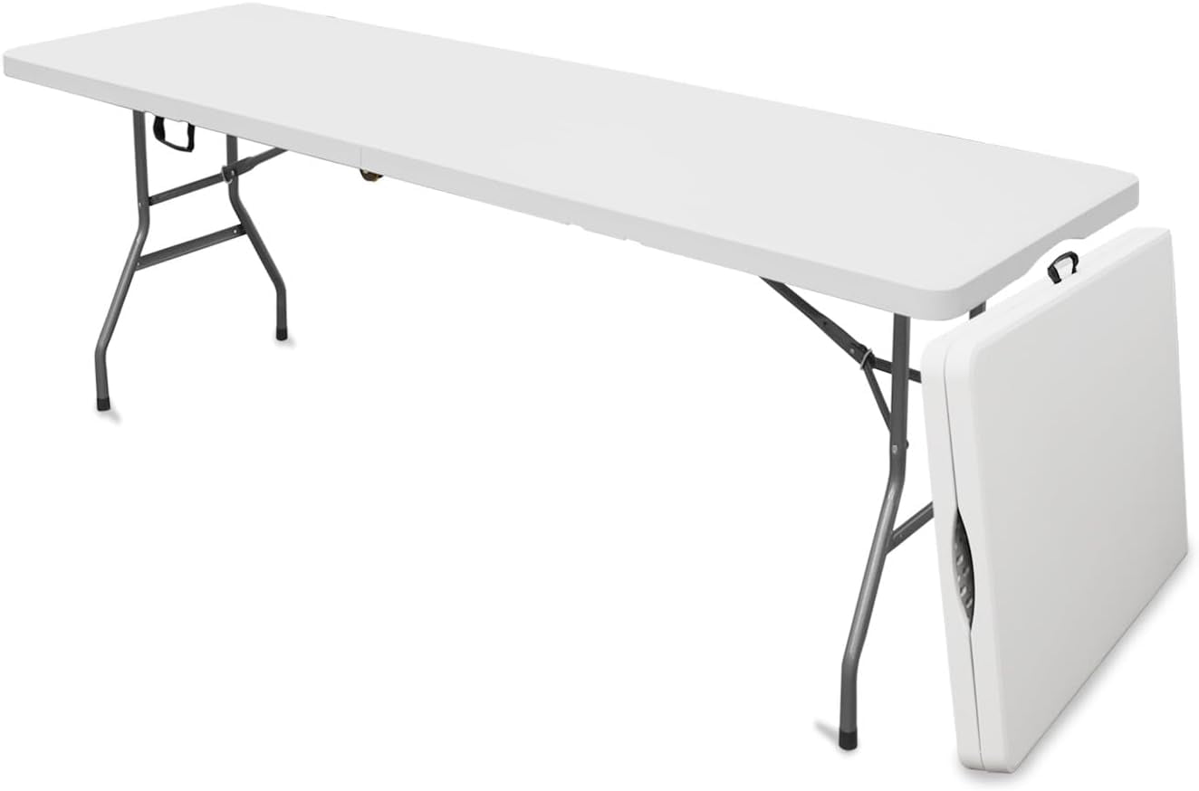 6-Foot White Plastic Folding Table with Steel Frame