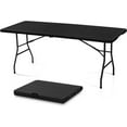 thumbnail image 1 of 6 Foot Portable Plastic Folding Table 6FT 72" Half Foldable Heavy Duty Top w/Carry Handle - Indoor Outdoor Camping Picnic Party Wedding Dining Office Event Meeting Black Wood Style, 1 of 17