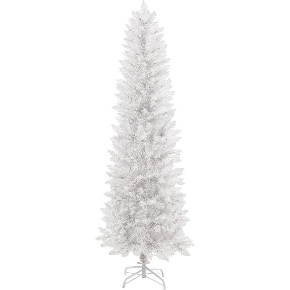 6-Foot Pre-Lit White Pencil Christmas Tree, lim Artificial Xmas Tree with 250 Colorful LED Lights, 571 Branch Tips, and Foldable Metal Base for Holiday Celebrations