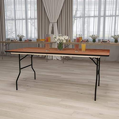 6-Foot Rectangular Wood Folding Banquet Table with Clear Coated Finished Top$$Furniture
